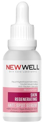 NEWWELL Vitamin C Gesichts Serum Anti-Flecken mit Alpha-Arbutin, Präbiotika,Vegane Hyaluronsäure, 30ml Reduziert dunkle Flecken und Alterserscheinungen