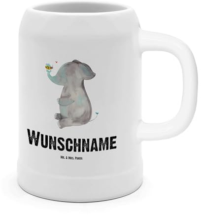 Mr. & Mrs. Panda Bierkrug Personalisiert Elefant Biene - Personalisierte Geschenke, Personalisierter, Liebesspruch, Liebe, Hochzeitsgeschenk, Personalisierbarer, Jahrestag, Krug mit Namen, Steinkrug