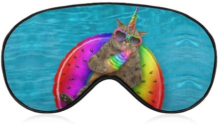 Katze Einhorn liegend auf Wassermelone Schlafmaske mit verstellbarem Riemen, bequeme weiche Augenmaske Schlafhilfe, lichtblockierende Augenmasken
