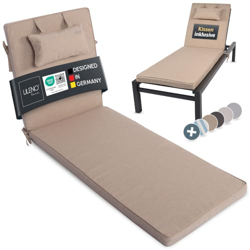 LILENO HOME Sonnenliege Auflage Mit Kopfkissen [1er Set - Rollliege] in Taupe - Perfekt für Strandliege und Gartenliege MAR