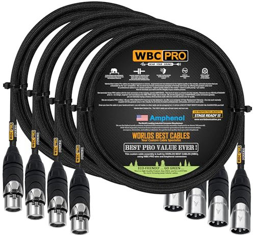 WORLDS BEST CABLES 4 Units - 1 Meter - WBC-PRO-QUAD Ultra-Silent Ultra-Flexible Balanced Star-Quad Cable with Amphenol Male & Female XLR Plugs & Black Tweed Jacket