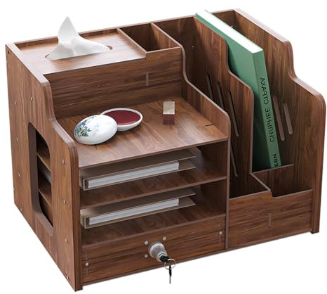 Hggzeg Schreibtisch-Organizer aus Holz,große Kapazität,Schreibtisch-Organizer,Aktenregal,A4-Papier-Dokumentensortierer,DIY Bürobedarf,Aufbewahrungsbox für Zuhause,Büro und Schule(JB07-2 Walnussholz) | Große Kapazität, Aufbewahrungs-Halter mit Schublade, DIY Bürobedarf, Aufbewahrungsbox für Zuhause,Büro und Schule