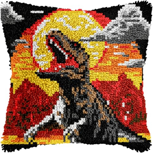 Kitquiver Diy Crochet Kit Kits De Ganchillo Para Hacer Almohadones Con Patrón Preimpreso, Alfombras Y Almohadas Con Gancho De Pestillo De Animales De Dinosaurio De Fantasía 17x17in