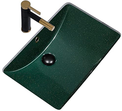 DLAZUM Badezimmer-Einbauwaschbecken mit Einzelbecken, rechteckiges Keramikwaschbecken für Waschküche, Keller oder Garage, Werkstatt, mit Wasserhahn und Abflussgarnitur (grün, 47 x 34 x 19 cm)