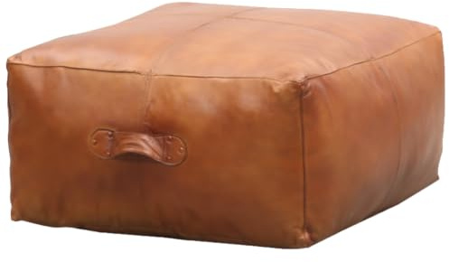 Vintage Sitzpouf Fjord groß edel Sitzkissen aus Leder in Braun 55 cm