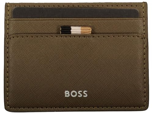 BOSS Leder Kartenhalter Zair Card Holder Open Green Khaki