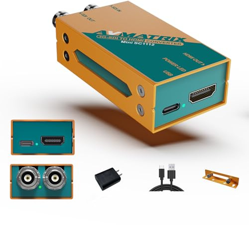 AVMATRIX Mini SC1112 SDI a HDMI Mini Convertitore, HD/SD/3G-SDI Loop Out, SDI/HDMI Converter formato tascabile e facile da montare, soluzione di alimentazione USB-C