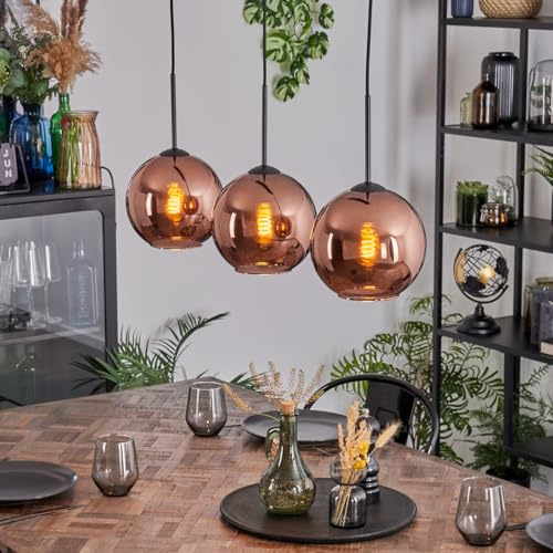 HOFSTEIN Koyoto - Lámpara de techo (3 focos, metal y cristal, diseño retro, 20 cm de diámetro, E27, comedor, salón, cocina)