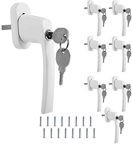 Hebitod Tirador de ventana con cerradura de aluminio, 8 unidades, con cerradura con 16 pares de llaves iguales (blanco)
