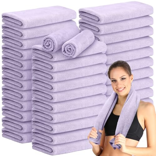 SmoothNovelty 36 Pcs Microfiber Gym Towel 16 x 28 in Bleach Proof Towels Absorbent Soft Sweat Towels Quick Dry Lightweight Towel for Hand Salon Bath Spa Hotel Pool Home Hair Care (Light Purple)