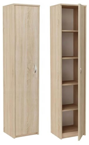 Büroschrank Aktenschrank Kleiderschrank Mehrzweckschrank Büroregal mit 1 Tür und 5 Fächern Universeller Schrank für Büro und Zuhause 180x40x35 cm (Sonoma)