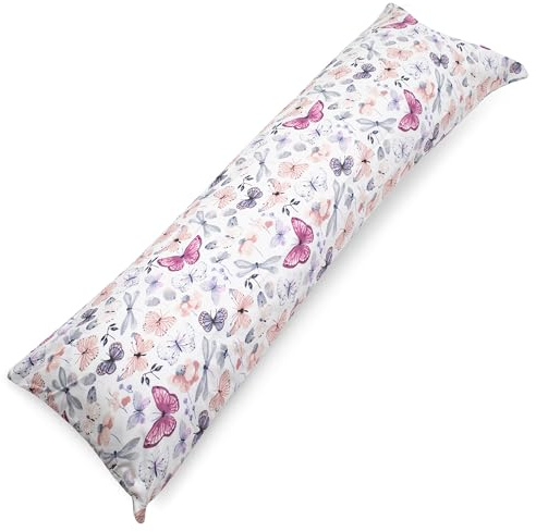 PinkZebra Seitenschläferkissen Bezug 40 x120 cm aus 100% Baumwolle, Kissenbezug für Kinder & Erwachsene, Kissenhülle mit Reißverschluss, Öko-tex Standard 100, Schmetterlinge und Libellen