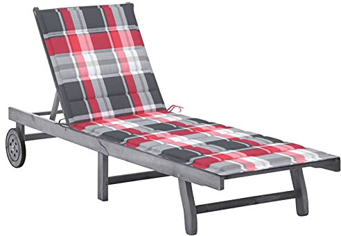 Fasba Akazienholz Massiv Sonnenliege mit Auflage 2 Rädern Gartenliege Liege Relaxliege Holzliege Strandliege Saunaliege Gartenmöbel Grau