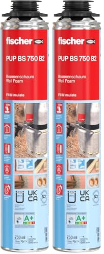 fischer Premium Brunnenschaum Well Foam PUBS 750, wasserfester Pistolenschaum, Montageschaum zum Verfüllen & Dämmen, Bauschaum für Schaumpistolen, 750 ml (Packung mit 2)