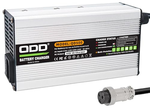 QDD Chargeur de batterie 84 V 5 A sûr et efficace, adapté pour les batteries au lithium 20S 72 V, avec ventilateur de refroidissement (GX16 1 + 3 connecteurs)