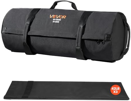 VEVOR Workout Sandbag, Heavy Duty Workout Power Bags with Handles, 50-125 lbs Adjustable Slam Bag for Fitness Strength Weight Training Cross-Training, Home Gym Exercise, Black (Unfilled)