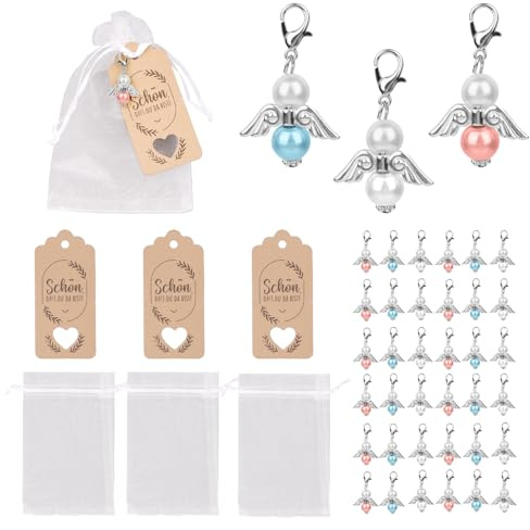 Sploziia 36 Stück Schutzengel Anhänger-Engel Anhänger + Organzabeutel + Kraftpapierkarte(Deutsch) für gastgeschenke hochzeit, taufe geschenk, Geburtstagsgeschenke und Gastgeschenke