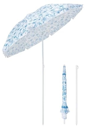 Grand parasol de plage rond de 180 cm, avec réglage de l'inclinaison et de la hauteur, pour terrasse, jardin, camping et pelouse.