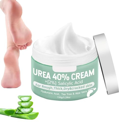 Crema Urea,Crema Urea al 40 Por Ciento,Crema Pies Secos y Agrietados,Manos,Codos,Hydratación Produnda con ácido Hialurónico,árbol de té y Aloe Vera para Pies más Lisos y Suaves,150g