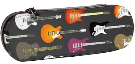QGWDYYJQ Färg akustisk och gitarrer tryckt läder pennfodral kontorsmaterial organiserare bärbar pennväska