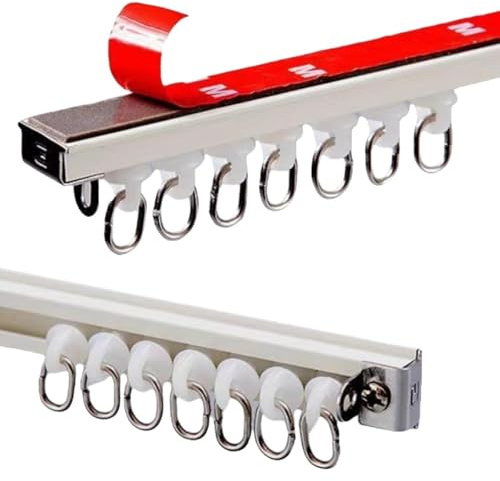 Aluminium Deckenvorhangschiene Selbstklebende Vorhangschienen Gardinenstange Ohne Bohren Geräuschlose Vorhangschiene Für Duschvorhang Raumteiler Wohnmobil-Vorhang(90cm)