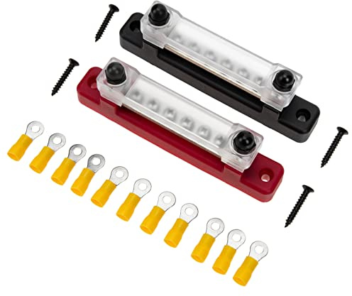 SHINEOFI Stromverteilungsblock Roter und Schwarzer Sammelschiene und Gelben Anschlussklemmen für Auto Yacht Boot und Industrieanwendungen