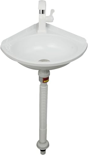 Lavabo sobre encimera Lavabo pequeño de esquina con grifo,pequeño Fregaderos colgante para invitados Con Accesorios de drenaje lavabo baño de Plástico,Sin Taladrar