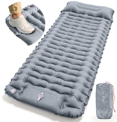 Camping Sleeping Pad with Built-in Foot Pump, Extra Thick Inflatable Camping Mattress for 2 or Couples, Ultralight Sleeping Mat with Pillows, Compact Air Bed for Camping&Tent