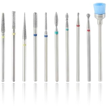 YAPKOLV Set 10 Punte Fresa Unghie in Carburo di Tungsteno – Professionali per Rimozione Gel, Acrilico e Cuticole – Gambo Universale 2.35mm per Manicure e Pedicure (Argento)