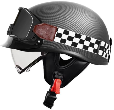 Retrò Elmetto Tedesco Casco Motociclista Caschi Cromwell ECEDOT Omologato Mezzo Moto Caschi Demi-Jet Con Visiera Casco A Scodella Universale Uomo Donna 9,M:57-58CM