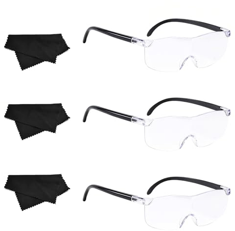 3 Pcs Gafas Lupa Manos Libres Negro 500% 1000% 1600% Lupa de Lectura Manos Libres con Protección Anti Luz Azul Lupas de Gran Aumento Gafas de Aumento para Lectura,Trabajo Cercano,Reparación,Costura