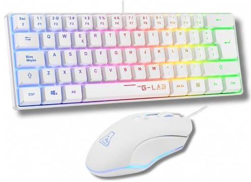 The G-Lab Combo Hydrogen - Pack Teclado y Ratón Gaming Blanco QWERTY ES | Teclado Gaming 60% + Ratón Gaming RGB, Formato Compacto, Blanco, Compatible PC/PS4/PS5