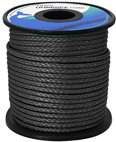 emma kites Black 1.6mm UHMWPE Braided Cord Spliceable Utility Cord DIY Leash Tent Tarp Guyline Hammock Ridgeline Whoopie Sling Bear Bagging for Camping Backpacking Survival Boating 100Ft 750Lb