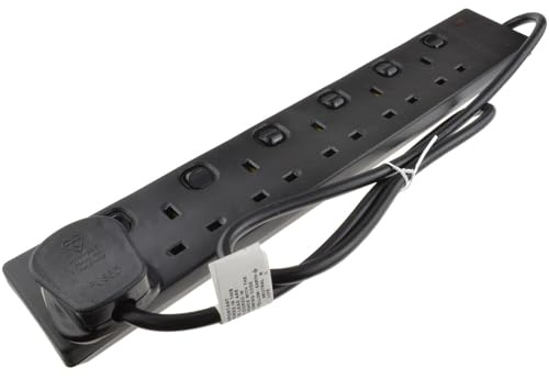 kenable 6 Way Switched Extension Lead | Individual Socket Switches & Neon Indicator | UK Mains Power Strip with Wall Mount Holes | Black 1m Cable