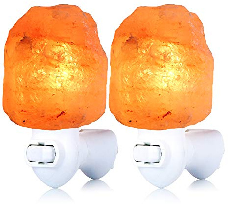 pursalt 2 Pack Himalayan Natural Salt Lamp Night Light Plug in, Certificated 360 Degree Rotatable Wall Plug with Extra 4 Replacement Bulbs for Bathroom Bedroom, Pink Crystal Rock Salt Hand Crafted