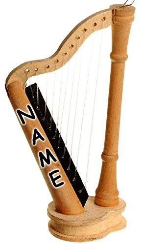 alles-meine.de GmbH Miniatur Harfe - aus hellem Natur Holz/Maßstab 1:12 - inkl. Name - Saiten Musikinstrument klein - Konzertharfe - Harfeninstrument - Diorama - für Puppenstub..
