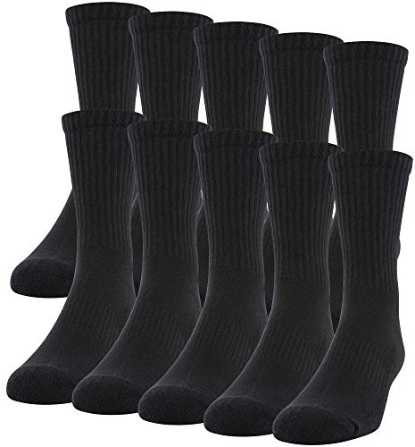 Gildan Men's Active Cotton Crew Socks, 10-Pairs, Black, Shoe Size: 6-12