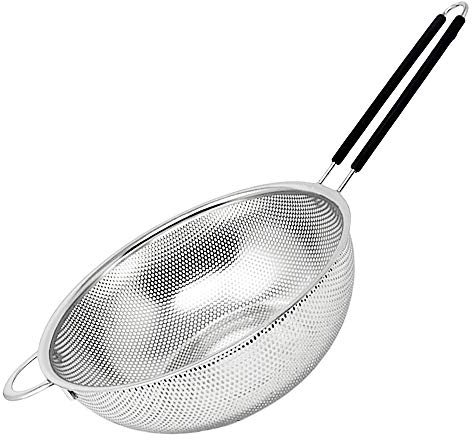 Space Home - Colino da Cucina con Manico in Silicone - Scolapasta in Acciaio Inossidabile con Manico - Colino Microforato per Riso - Scolapasta per Pasta - Colino in Metallo - Diametro 19 cm