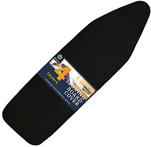 SAVUK Bügelbrettbezug und -Polster mit Silikonbeschichtung, 4 Schichten, 38.1 x 137.2 cm, extra robuste Dicke Polsterung, hitzereflektierend, elastischer Rand (schwarz, 38.1 x 137.2 cm)