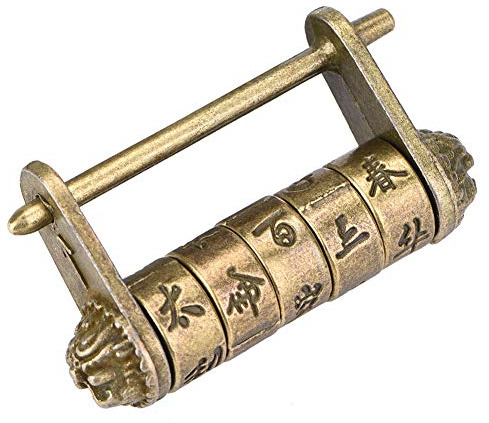 GONNELY Vintage Zahlenschloss - Chinesisches Vintage Vorhängeschloss Antik Retro-Stil Zahlenschloss mit chinesischen Schriftzeichen für Schmuckkästchen Schubladenschrank