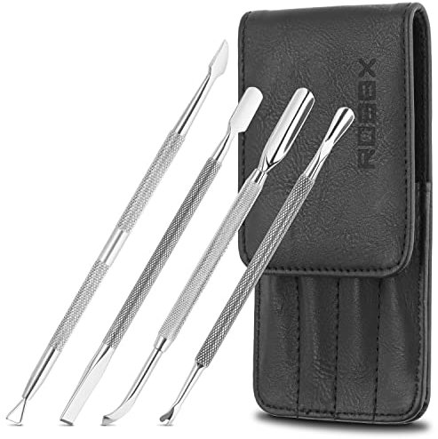 ROBBX® Nagelhautschieber Set inkl. Löffel, Schieber & Spatel | Edelstahl Nagelschieber Kit für Nagel und Nagelhaut | Cuticle Pusher, Hautschieber