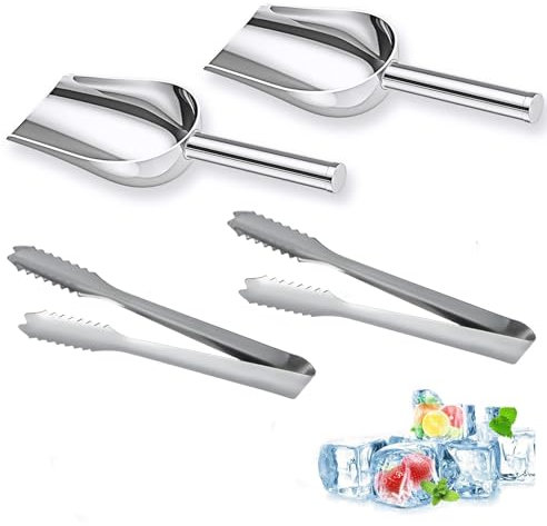 2 Stücke Edelstahl Eisschaufel Und Eiswürfelzange kleine Abwiegeschaufel Eiszange Set für Küche Bar Büfett Sackschaufel für Crushed-Ice Eiswürfel Mehl Buffet Körner Vielseitig & Spülmaschinenfest