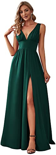 Ever-Pretty Women's High Stretch V Neck Sleeveless Floor Length Split Evening Dress Dark Green 10UK