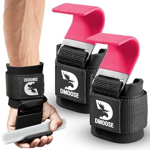 DMoose Fitness Crochets De Musculation (Paire) Pour Soulevés De Terre, Tractions, Rameurs - Sangles De Poignet Robustes Pour La Musculation Et Les Entraînements En Salle De Sport