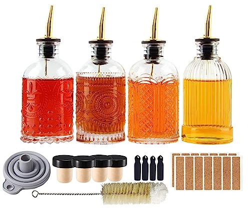 Shining Craft Syrup Dispenser Bottles Set, 4 Pack 7 OZ Bottles With Metal Pour Spout and Labels for Syrups, SC055 (4 Pack)