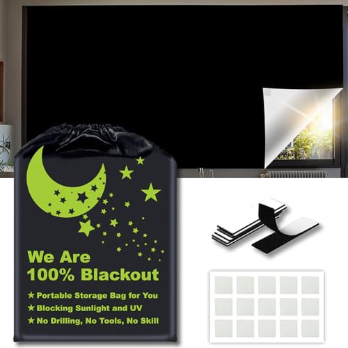 Blackout Blinds Shades [XL Size 98in x 59in][100% Blackout Light][No Drill][DIY Cut to Any Size or Shape]Portable Temporary Travel Blackout Curtains for Nursery,Bedroom,Film Room ,RV Car Windows Cover