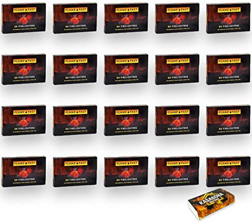 Flamefast Firelighters Bulk Pack Fire Starters - Hotspot Burners BBQ & Open Fire with KasaBona Safety Matches - 480 Firelighters