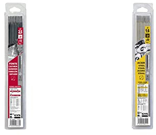 GYS - ELECTRODES FONTE Ø2, 5mm - destiné à la réparation de différents types de fontes - Etui de 12 baguettes & ELECTRODES Rutiles Acier Ø 1, 6 E6013 - ETUI de 50 - CONSOMMABLE Soudure Arc/MMA