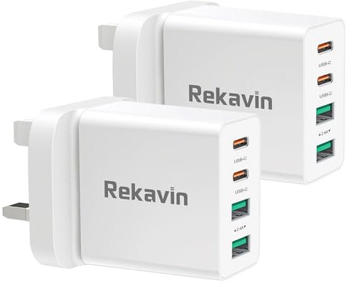 USB C Plug for iPhone Fast Charge, 2 Pack 40W Multi USB and C Charger Plug for Apple New iPhone Charger, 4 Port Dual USB and Type C Plug Adaptor UK for iPhone 14/14 Pro/13/13 Pro/12/11/XS/XR/iPad