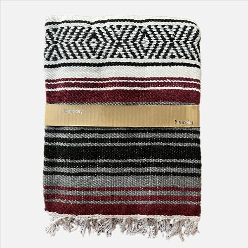 Kiuwxduy Couverture tricotée mexicaine manuelle, jeté pour canapé, tapis de yoga pour méditation, couverture de camping pour festivals et pique-niques en plein air Boho (Rouge)
